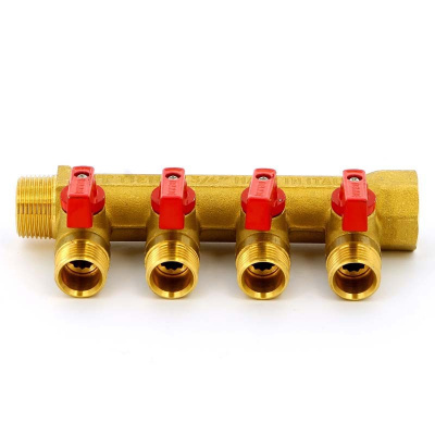 Коллектор на 4 выхода 3/4" х 1/2" запорный TIEMME (цвет Латунь)