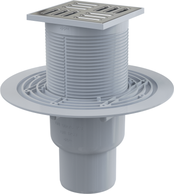 Сливной трап 105х105/50/75мм, прямой сток, решетка из нерж.стали, гидрозатвор мокрый APV2311