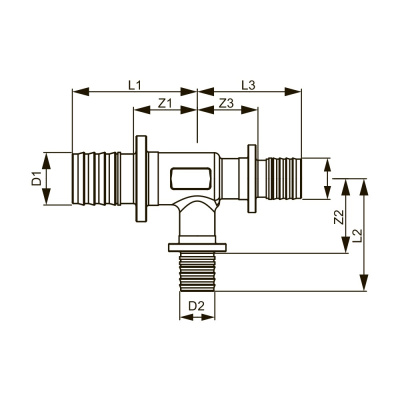 TECEflex Тройник 90° редукционный, 50 x 20 x 50, бронза 710618