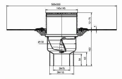 HL3100TH Трап для балконов и террас c полимербитумным полотном  DN75/110 решетка138х138мм
