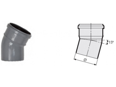 Отвод канализационный DN  110 мм на 15° полипропиленовый, серый Синикон