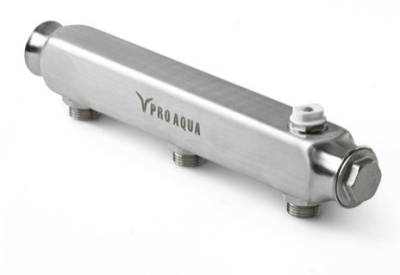 Коллектор распределительный нерж. PRO AQUA на 4 выхода 1"х1/2"х440 мм, межосевое 100 мм S520MB.04