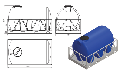 ЕМКОСТЬ Н 3000 литров в обрешетке 1280  х 2010  Диаметр горловины 400 мм