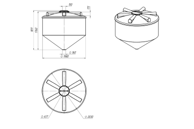 ЕМКОСТЬ ФМ 3000 литров Диаметр  1980 мм   Диаметр горловины 300 мм