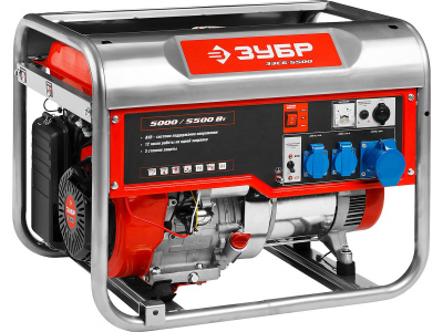 Генератор бензиновый ЗУБР К+Р 5500/5000 Вт,220/12 В,ручной и элек.пуск,2,08 л/ч ,предохранитель22,7А