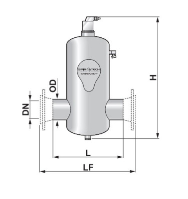 Сепаратор микропузырьков Spirovent Фланц. соединение; OD-76,1; H1-630; h1-125; D-159; e-G1/2" L-350;