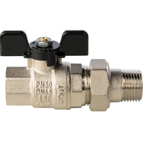 Полнопроходной шаровый кран со сгоном   1" ручка бабочка резьба внутренняя - наружная STOUT 