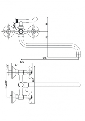 CLS2600 Смеситель KÖNNER CLASSIC для ванны с длинным изливом с аксессуарами