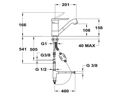 304 MODE  Смеситель для мойки c поворотным изливом 201 мм  MOFEM 