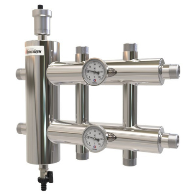 Коллектор с гидрострелкой 120 кВт 3 контура 1,1/2х1 GSK 32-3 AISI 304 ПроксиТерм