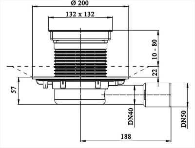 HL90Pr-3020 DN 50/40 Трап для внутенних помещений, плоский с надст. элементом для  керам плитки