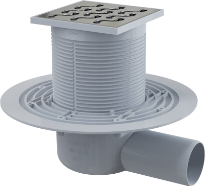 Сливной трап 105х105/50 мм боковой сток, решетка из нержавеющей стали, гидрозатвор мокрый APV102