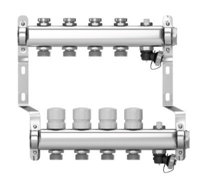 Коллекторная группа Wester  1" х 3/4" х 2 выхода в сборе, с заглушкой. Нержавеющая сталь