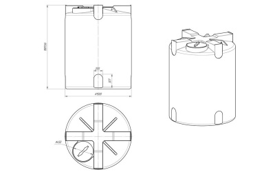 ЕМКОСТЬ Т 3000 литров 1890  х DN 1500  Диаметр горловины 400 мм