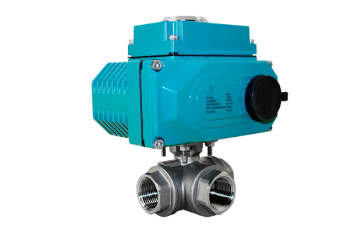 Кран шаровой 3-ходовой L-образный 1,1/4" DN 20 AISI 316 с электроприводом AC 24V (С-05)