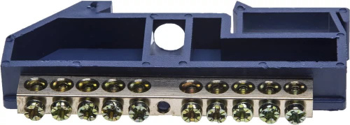 Шина нулевая с кр. на DIN-рейку",10 отверстий,отверстия 5 мм,макс.ток 100А.