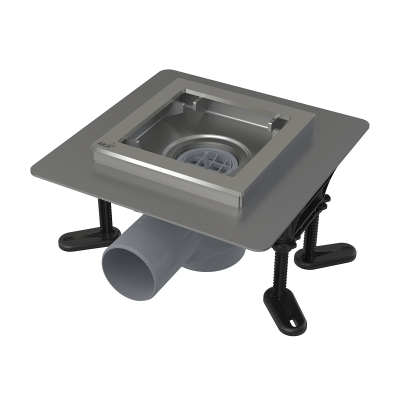 Сливной трап нержавеющей стали 130х130 мм боковой сток, без решетки, мокрый гидрозатвор APV120