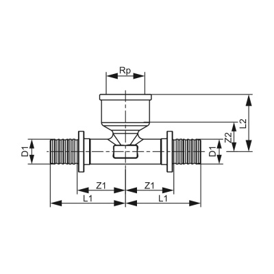 TECEflex Тройник латунь  90°, 32 x 1/2" x 32, Внутренняя резьба, 769527 аксиальный фитинг