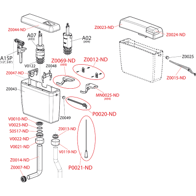 Универсальный бачок для унитаза ALCAPLAST ALCA UNI DUAL A93-1/2", 2-ур, расход 3/6л 