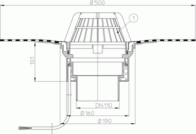 Воронка HL 62,1H/1 DN 110 с теплоизоляцией, с гидроизоляционным полимербитумным полотном