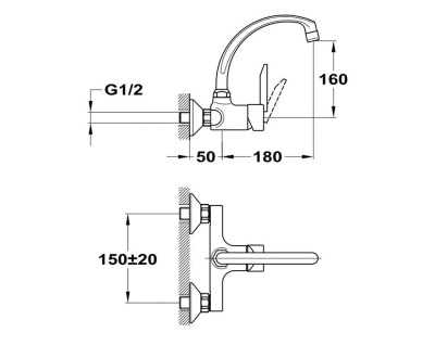 303 MAMBO Смеситель для мойки с поворотным изливом 183 мм  MOFEM 