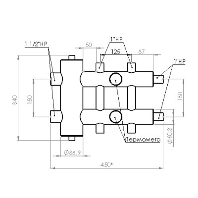 Коллектор с гидрострелкой 120 кВт 3 контура 1,1/2х1 GSK 32-3 AISI 304 ПроксиТерм