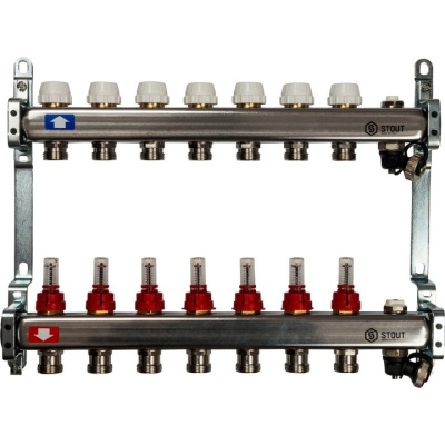 Коллекторный блок STOUT с расходомерами 1"х 7 вых x 3/4" SMS-0927-000007 нержавеющая сталь