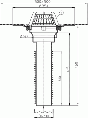 Воронка универсал HL69H/1 для DN110 с полимербитумным полотном,с уплотнитель. кольцами, вертикальная