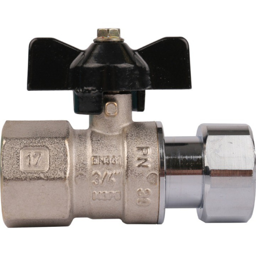 Кран шаровой с накидной гайкой  3/4" резьба вн.-вн., ручка бабочка STOUT