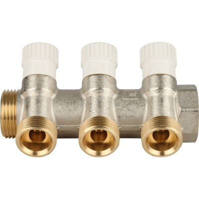 Коллектор  регулировочный на 3 вых 1" х 3/4" евроконус STOUT никель  SMB 6851 013403