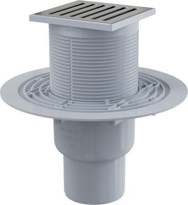 Трап 105х105/50/75 мм прямой сток, решетка из нержавеющей стали, гидрозатвор мокрый APV203 Alcaplast