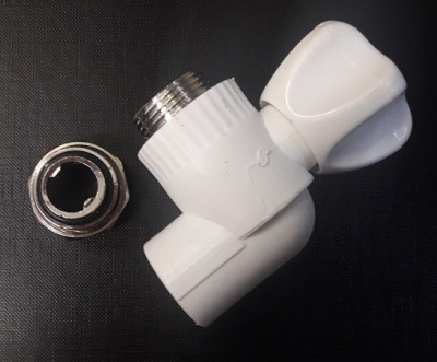 Кран полипропиленовый радиаторный угловой PPRC D25*3/4  белый РОССИЯ (упаковка 50 шт) КРОСС