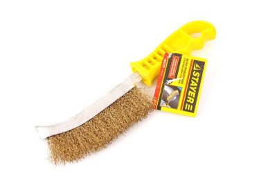 Щетка проволочная (кордсчетка) 1 рядная, латунная STAYER ,пластмассовая ручка