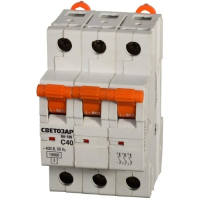 Автоматический выключатель СВЕТОЗАР, 3 полюсный, 50А,400 В,6Ка,тип расцепления "B"