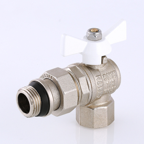 Кран шаровый BASE угловой с полусгоном 3/4" вн.-нар. белая рук. с доп. упл. VALTEC VT.228.NRW.05