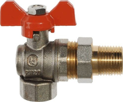 Кран шаровый для воды TERMA-R, угловой с американкой рук. бабочка 1/2" Внутренняя-Наружная резьба