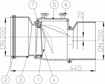 HL 720 DN 200 Канализационный затвор с заслонкой из нержавеющ стали, с монтажным лючком