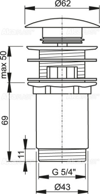 Донный клапан сифона для умывальника 1.1/4" CLIK/CLACK  металлический с переливом и заглушкой A392B