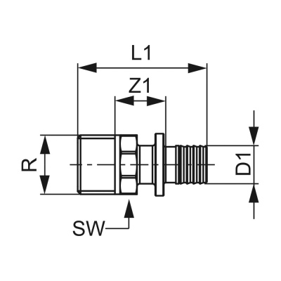 TECEflex Соединение прямое 25 х 3/4" Наружная резьба, бронза 705605