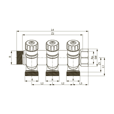 Коллектор универсальный с запорными вентилями, 3/4 х 3/4 Ek, 2 вывода TECE 8730006