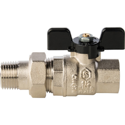 Полнопроходной шаровый кран со сгоном   1,1/4" ручка бабочка резьба внутренняя - наружная STOUT 