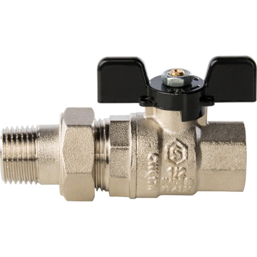 Полнопроходной шаровый кран со сгоном   1" ручка бабочка резьба внутренняя - наружная STOUT 