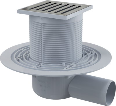 Сливной трап 105х105/50 мм боковой сток, решетка из нержавеющей стали, гидрозатвор мокрый APV103