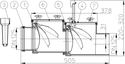 HL 715.2 DN 160 2-х камерный канализ. затвор с ручной фиксацией одной заслонки в закрытом состоянии