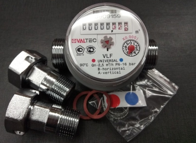 Водосчетчик универсальный, квартирный Valtec до +90^С, 2,5м3, 3/4", 105 мм VLF-20U (NEW) Валтек