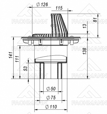 Воронка кровельная VB 310.1 Y вертикальный выпуск DN50/75/110 с фланцем, выпуклый листвоуловитель