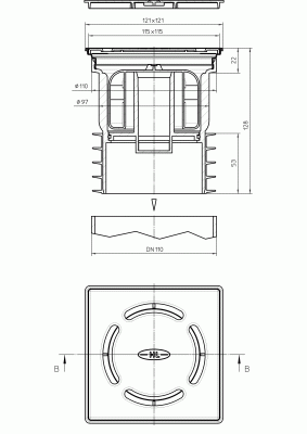 HL 73Pr DN110 Трап универсальный с сухим сифоном, нержавеющая сталь V2A, пропус способность 0,46 л/с