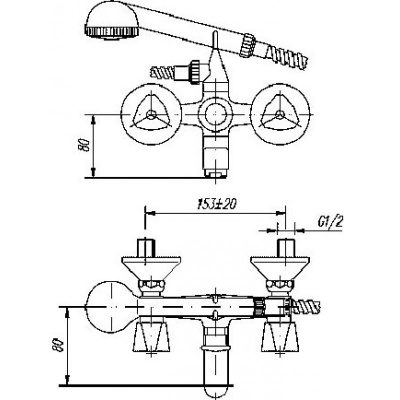 202 STELLA  Смеситель для ванны,излив 110мм. с держат. с классической кран-буксой MOFEM 