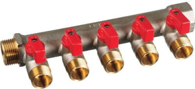 Коллектор с Отсекающими кранами 3/4" х 5 выходов 1/2" Наружная резьба TeRma (TRm)  