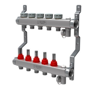 Коллекторная группа на теплые полы с расходомерами из нержавейки на 2 выхода 1" х 3/4" ROYAL THERMO 